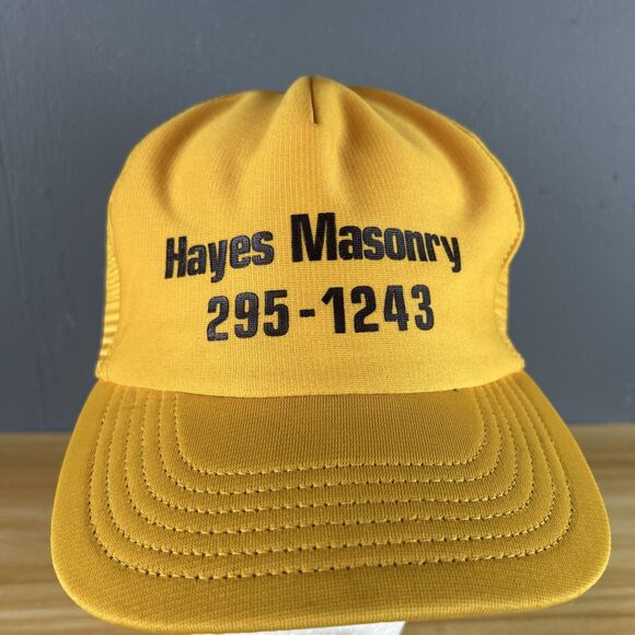 Hayes Masonry Trucker Hat Snapback Adjustable Cap Yellow - Picture 2 of 7